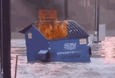 A Dumpster That Says Sn Sportsnet Is On Fire GIF