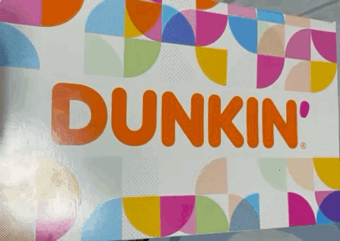 a dunkin ' donut box with a colorful pattern
