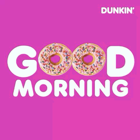A Dunkin ' Donut With Pink Frosting And Sprinkles On A Pink Background . GIF