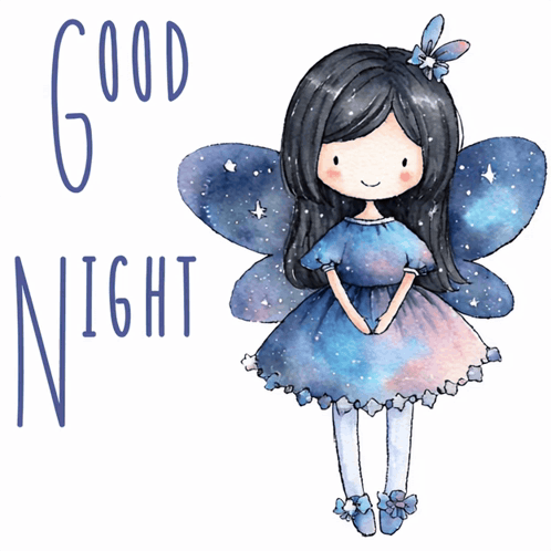 A Fairy In A Blue Dress With The Words Good Night GIF