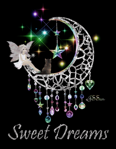 A Fairy Is Sitting On A Crescent Moon With The Words Sweet Dreams GIF