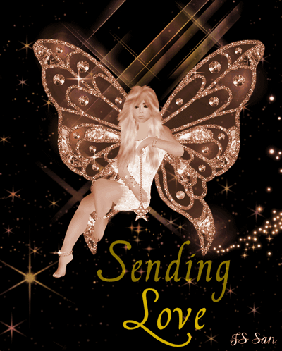 A Fairy Is Sitting On A Swing With The Words Sending Love On The Bottom GIF