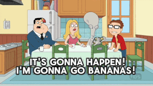 Family Sitting At Table With Bananas And I Gonna Go Bananas GIF