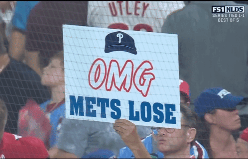 A Fan Holds A Sign That Says Omg Mets Lose GIF
