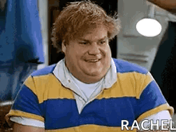 A Fat Man Is Wearing A Blue And Yellow Striped Shirt . GIF