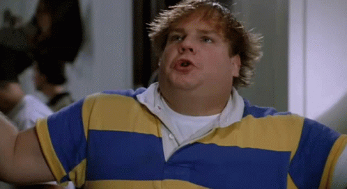 A Fat Man Wearing A Blue And Yellow Striped Shirt GIF