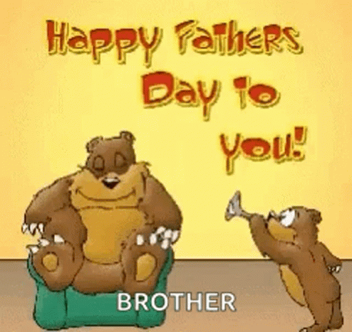 A Father 'S Day Card With A Bear Sitting On A Chair And Another Bear Playing A Trumpet . GIF
