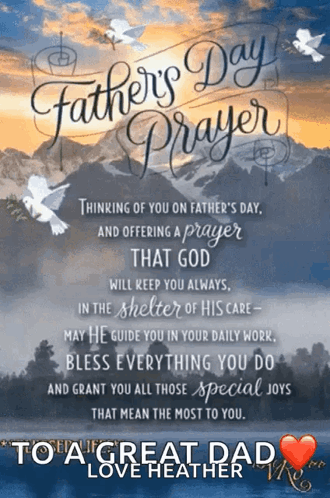 A Father 'S Day Prayer Is Written On A Blue Background GIF