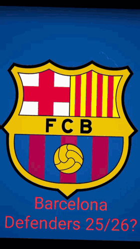 A Fcb Logo On A Blue Background With Barcelona Defenders 25/26 Written Below It GIF