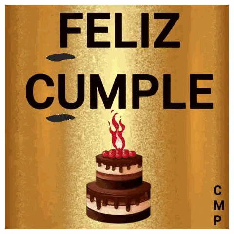 a feliz cumple sign with a chocolate cake