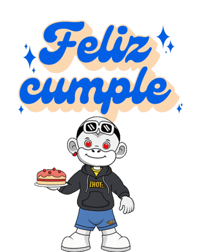 A Feliz Cumple Sticker With A Monkey Holding A Pizza GIF