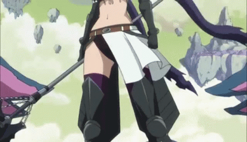 A Female Anime Character Is Holding A Sword In Her Hand . GIF