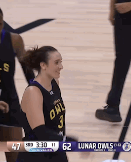 A Female Basketball Player For The Lunar Owls Stands On The Court GIF
