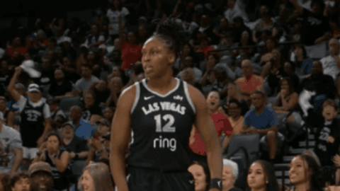 A Female Basketball Player Wearing A Las Vegas Jersey GIF