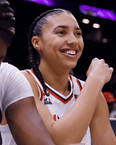 A Female Basketball Player Wears A Jersey That Says Be 1 GIF