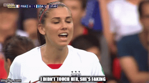 A Female Soccer Player Says " I Didn T Touch Her She 'S Faking " GIF