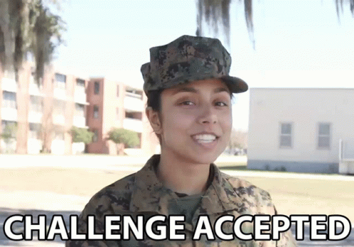 Female Soldier Says Challenge Accepted In Front Of Building GIF