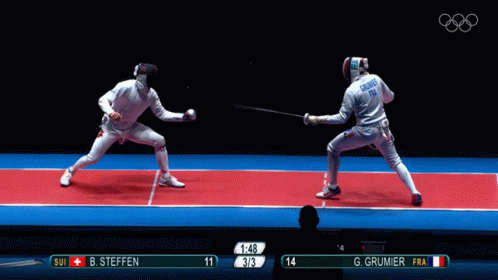 A Fencing Match Between B. Steffen And G. Grumier Is Being Played GIF