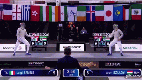 A Fencing Match Between Ita And Luigi Samele Is Being Played GIF