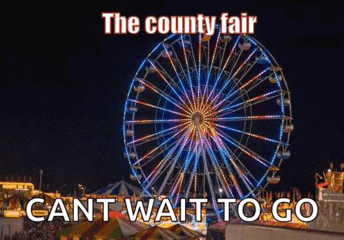 a ferris wheel at a carnival with the words cant wait to go below it
