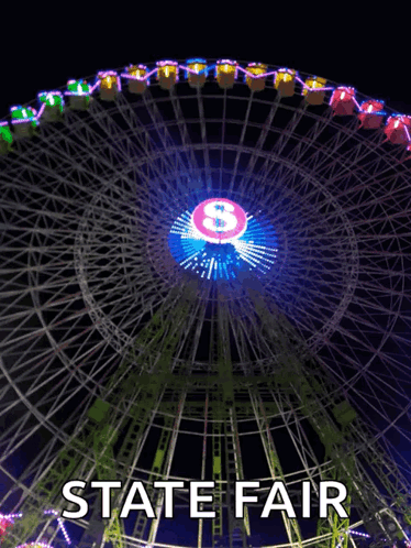 A Ferris Wheel Is Lit Up At The State Fair At Night GIF
