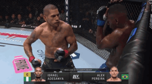 A Fight Between Israel Adesanya And Alex Pereira Is Shown GIF