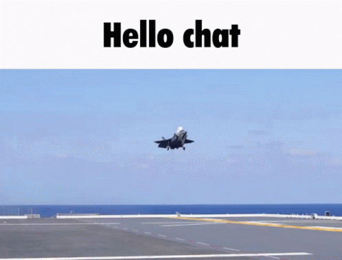 A Fighter Jet Is Flying In The Sky With The Words Hello Chat Below It GIF