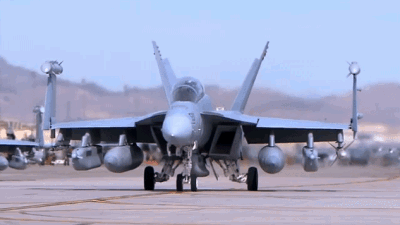 DFA Fighter Jet Parked On Runway GIF