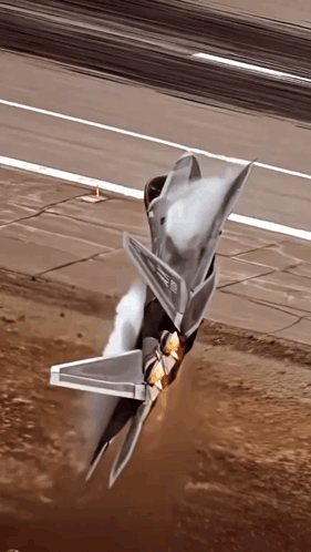 A Fighter Jet Is Taking Off From A Runway With The Letters Ee On Its Tail GIF