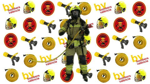 A Fireman Is Surrounded By Bombers Valencia Emblems GIF