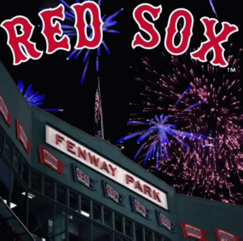 A Fireworks Display At Fenway Park With A Red Sox Logo GIF