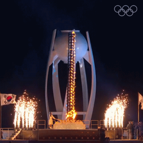A Fireworks Display With The Olympic Rings On The Bottom Right GIF