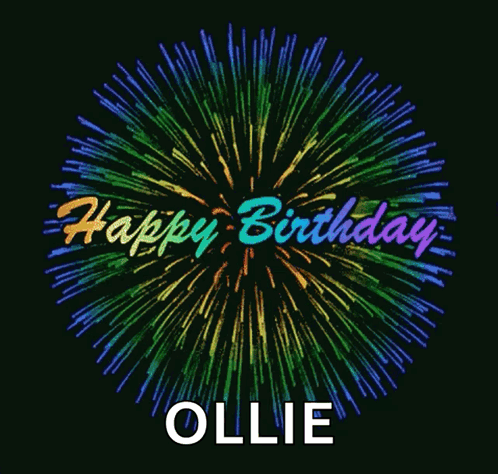 A Fireworks Display With The Words Happy Birthday Ollie Below It GIF