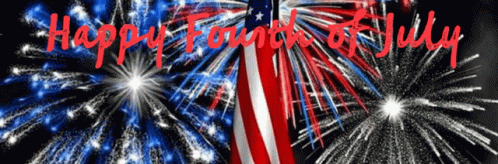 A Fireworks Display With The Words Happy Fourth Of July In Red GIF
