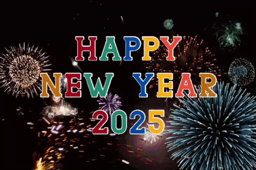 Fireworks Display With Happy New Year 2025 Text GIF