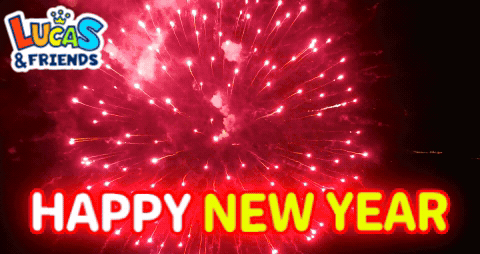 A Fireworks Display With The Words " Happy New Year " In The Foreground GIF