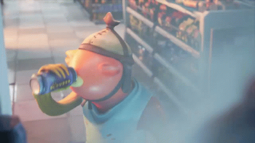 A Fish Drinking From A Can That Says ' Scourpp ' On It GIF