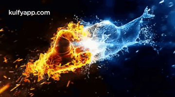 A Fist Made Of Fire And Water Is Being Thrown At Another Fist GIF