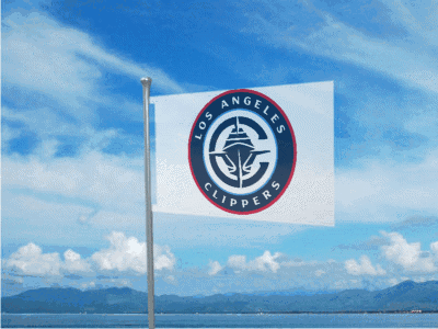 A Flag That Says Los Angeles Clippers Is Flying In The Wind GIF