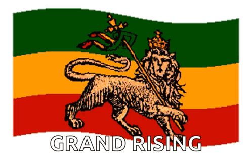 A Flag With A Lion On It And The Words Grand Rising GIF