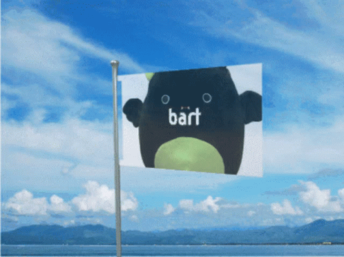 A Flag With A Picture Of A Black Bear And The Word Bart On It GIF