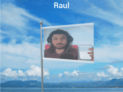 A Flag With A Picture Of A Man Holding A Cup And The Name Raul GIF