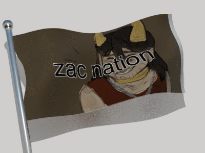 A Flag With A Picture Of A Man With Horns And The Words Zac Nation On It GIF
