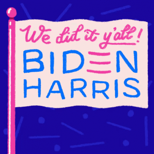 A Flag With The Words We Did It Y'all Biden Harris Written On It GIF