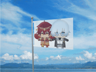 A Flag With Two Anime Characters On It GIF