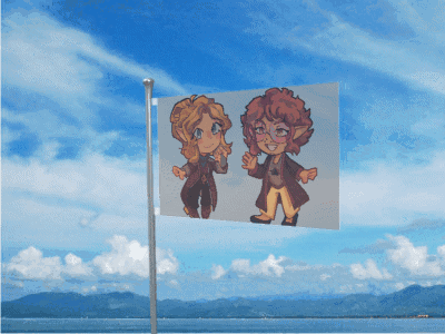 A Flag With Two Cartoon Characters On It GIF