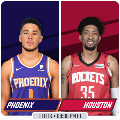 A Flyer For A Basketball Game Between The Phoenix And Rockets GIF