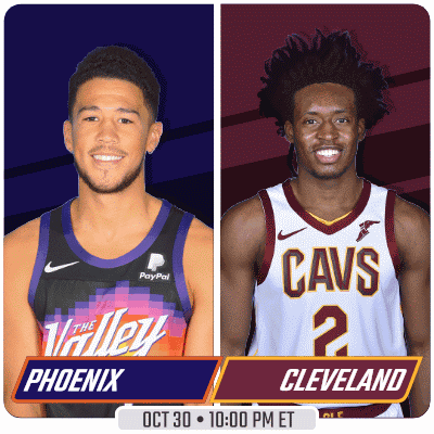 A Flyer For A Basketball Game Between The Phoenix Suns And Cleveland Cavaliers GIF