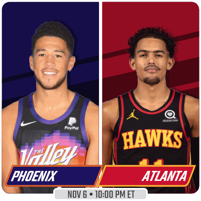 A Flyer For A Basketball Game Between The Phoenix Suns And The Atlanta Hawks GIF