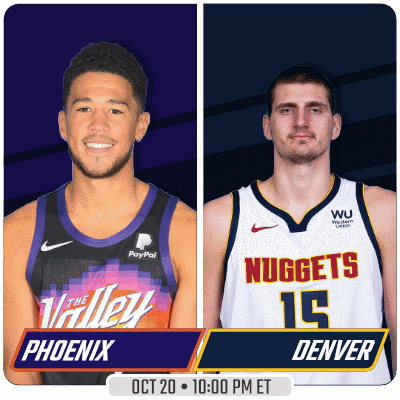 A Flyer For A Basketball Game Between The Phoenix Suns And The Nuggets GIF